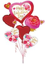Valentines HVD Heart and Flowers Balloon Bouquet with Weight