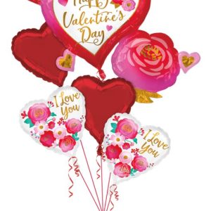 Valentines HVD Heart and Flowers Balloon Bouquet with Weight