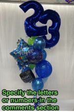 Elegant Numbers Mylar and Latex Balloon Bouquet Inflated With Helium Attached to Weight