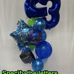 Elegant Numbers Mylar and Latex Balloon Bouquet Inflated With Helium Attached to Weight