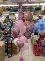 Baby Girl Giraffe Mylar Party Balloon Bouquet Inflated and added to Weight