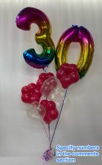 Elegant Numbers and Geo Flower Balloon Bouquet Inflated With Helium and Attached to Weight