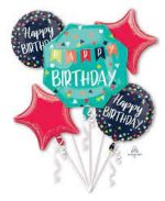 Octagon Happy Birthyday Mylar Balloon Bouquet Inflated