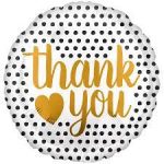 Thank You With Black Dots Mylar Balloon 18 Inch Inflated