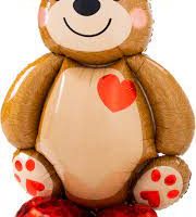 Valentine's Day Cuddly Teddy Bear Mylar Balloon 48 inch Inflated with Air Only