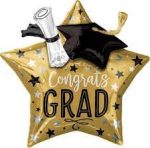 Congrats Grad 3-D Star with Hat Mylar Balloon inflated