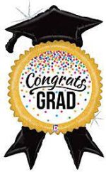 Congrats Graduation 40in with Hat and Ribbon Mylar Balloon inflated