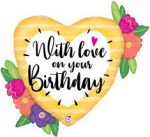 Happy Birthday With Love and Flowers 27 Inch Mylar Balloon Inflated