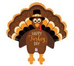 Happy Thanksgiving Turkey Day 30in Mylar Balloon Inflated