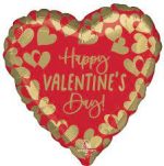 Happy Valentine's Day Gold Hearts Jumbo Mylar Balloon Inflated