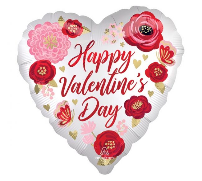 Happy Valentine's Day Jumbo Heart with Flowers Mylar Balloon Inflated ...