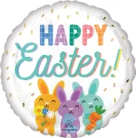 18" Happy Easter Cute Bunnies Mylar Balloon  Inflated