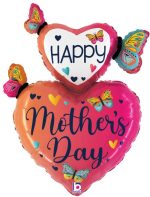 Happy Mother's Day Butterfly Hearts Mylar Balloon Inflated