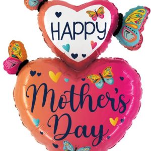 Happy Mother's Day Butterfly Hearts Mylar Balloon Inflated