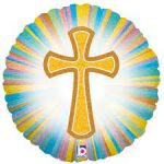 First Communion Cross Holographic Mylar Balloon 18 inch Inflated