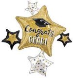 Congrats GRAD! Stars 35 Inch Mylar Balloon Inflated