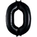 Number 0 Black Foil Balloon 35 inch Inflated with Balloon Weight Attached