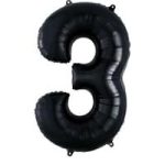 Number 3 Black Foil Balloon 35 inch Inflated with Balloon Weight Attached