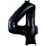 Number 4 Black Foil Balloon 35 inch Inflated with Balloon Weight Attached
