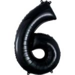 Number 6 Black Foil Balloon 35 inch Inflated with Balloon Weight Attached