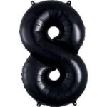 Number 8 Black Foil Balloon 35 inch Inflated with Balloon Weight Attached
