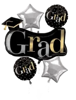 Graduation Bouquet - Gold/Black & Silver Inflate Helium and attached to Weight