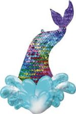 Mermaid Sequin Tail 39 Inch Mylar Balloon Inflated with Helium