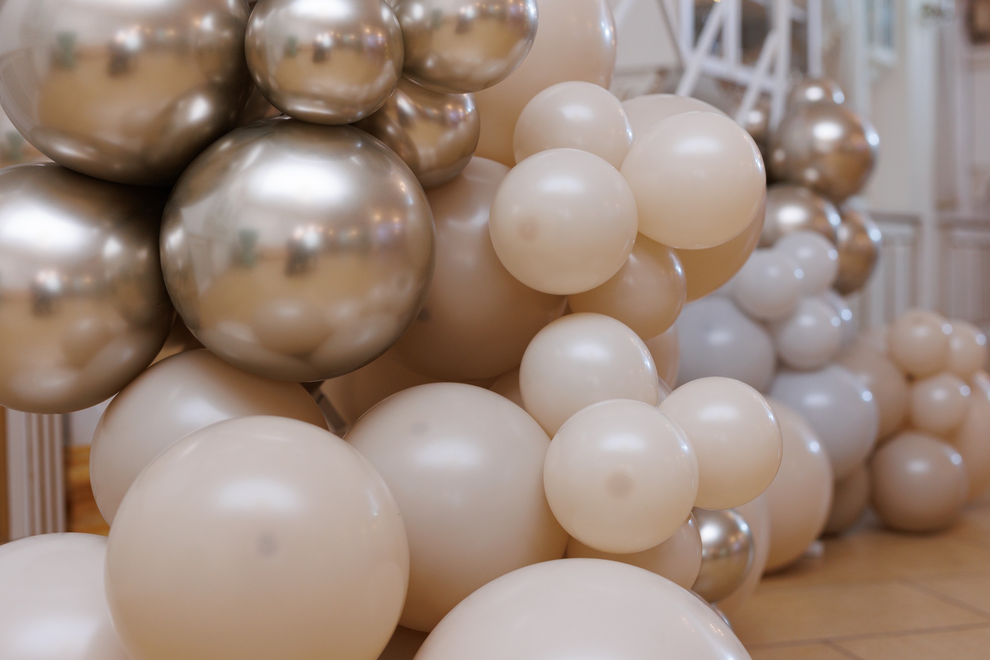 Decor for the holiday is made of colorful latex balloons.