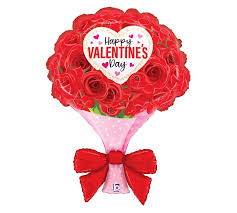 Valentine's Day 32 Inch Wrapped Roses Shape Mylar Balloon Inflated