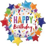 Happy Birthday 30 Inch Stars Mylar Balloon inflated