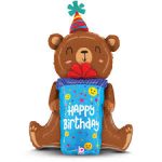 Birthday Smile Gift Bear 34 inch Mylar Balloons Inflated