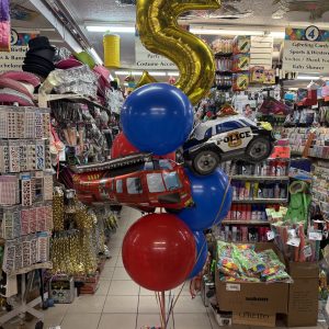 Truck and Police Bouquet Mylar and Latex Inflated Attached with Weight