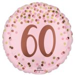 Pink 60th 18 Inch Mylar Balloon Inflated