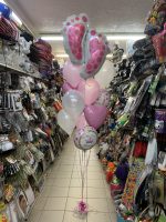Baby Girl Foot Print Mylar and Latex Balloon Inflated with Weight
